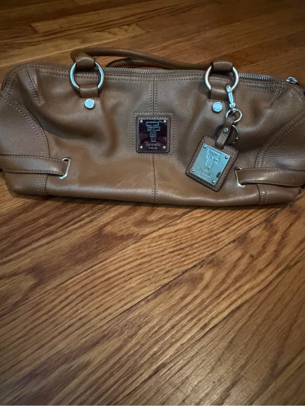 Tignanello Cognac Leather Shoulder Bag with Silver Hardware